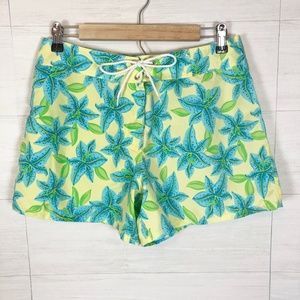 Women's Board Shorts Tropical Floral Yellow & Blue